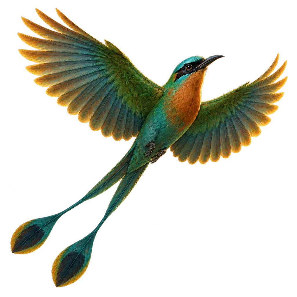 Burung berekor raket biru-hijau melintas di langit pagi.